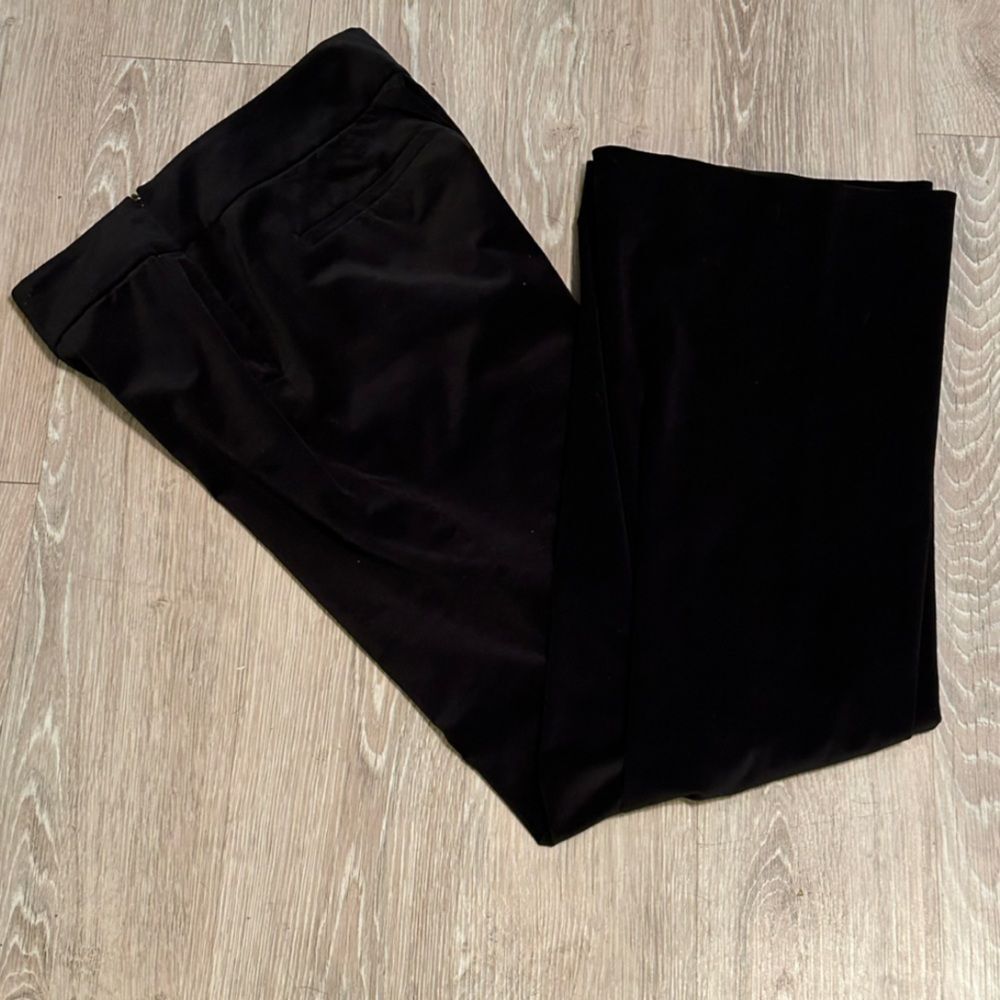 Ann Taylor Black Velveteen Pants High Waist Wide Leg Straight Leg Trouser 8 - Picture 11 of 16